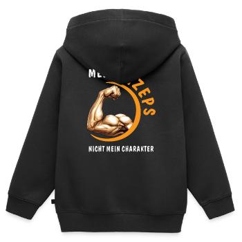 MES BICEPS, PAS MON CARACTÈRE - Sweat Premium à capuche zippé enfant bio - noir - Dos - AI Model Kid Male (0cm)