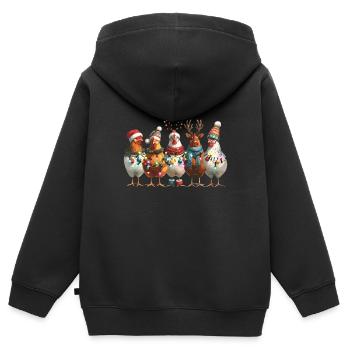 Weihnachtliche Hühner Mit Lichterketten Und Mützen - Kinder Premium Organic Zip Hoodie - Schwarz - Hinten - AI Model Kid Male (0cm)