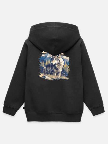 Wölfe Wolf - Kinder Premium Organic Zip Hoodie - Schwarz