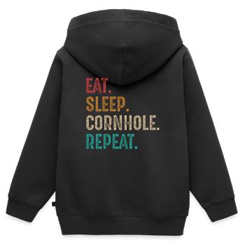 Essen Schlaf Cornhole Wiederholen - Kinder Premium Organic Zip Hoodie - Schwarz - Hinten - AI Model Kid Male (0cm)