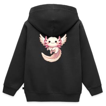 Axolotl Ange Volant avec Joy Halo - Sweat Premium à capuche zippé enfant bio - noir - Dos - AI Model Kid Male (0cm)