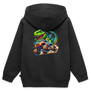 Dinosaure aventureux sur un camion monstre - Sweat Premium à capuche zippé enfant bio - noir - Dos - AI Model Kid Male (0cm)