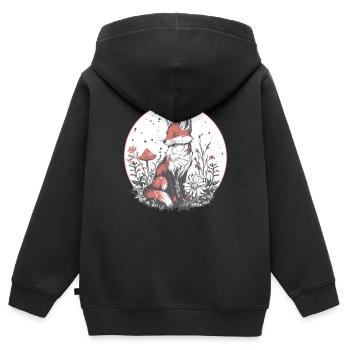 Cottagecore Fuchs mit Blumen - Kinder Premium Organic Zip Hoodie - Schwarz - Hinten - AI Model Kid Male (0cm)