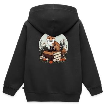 Cottagecore Fuchs mit Büchern - Kinder Premium Organic Zip Hoodie - Schwarz - Hinten - AI Model Kid Male (0cm)