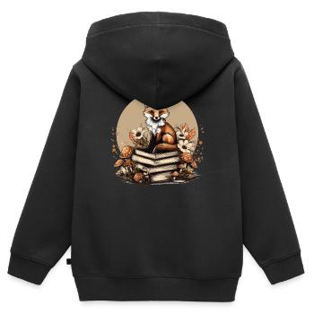 Cottagecore Renard avec des livres - Sweat Premium à capuche zippé enfant bio - noir - Dos - AI Model Kid Male (0cm)