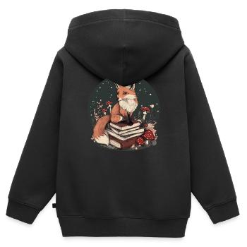 Cottagecore Fuchs mit Büchern - Kinder Premium Organic Zip Hoodie - Schwarz - Hinten - AI Model Kid Male (0cm)