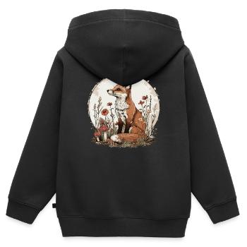 Cottagecore Fuchs mit Blumen - Kinder Premium Organic Zip Hoodie - Schwarz - Hinten - AI Model Kid Male (0cm)
