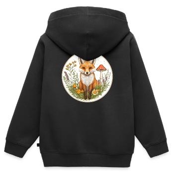 Cottagecore Fuchs mit Blumen - Kinder Premium Organic Zip Hoodie - Schwarz - Hinten - AI Model Kid Male (0cm)