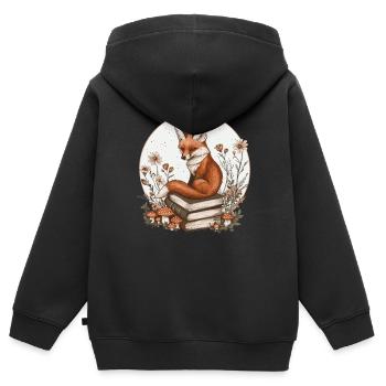 Cottagecore Renard avec des livres - Sweat Premium à capuche zippé enfant bio - noir - Dos - AI Model Kid Male (0cm)