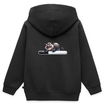 Hippopotame paresseux Barre de chargement Humour - Sweat Premium à capuche zippé enfant bio - noir - Dos - AI Model Kid Male (0cm)