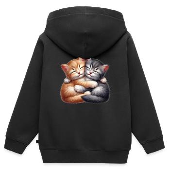 Deux chatons câlins dans une étreinte affectueuse - Sweat Premium à capuche zippé enfant bio - noir - Dos - AI Model Kid Male (0cm)