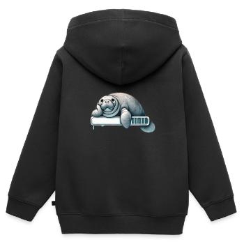 Gemütliches Faultier-Manati Auf Ladebalken - Kinder Premium Organic Zip Hoodie - Schwarz - Hinten - AI Model Kid Male (0cm)