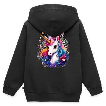 EIN...HORN - Kinder Premium Organic Zip Hoodie - Schwarz - Hinten - AI Model Kid Male (0cm)
