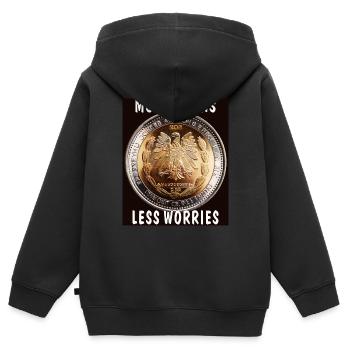 MORE COINS LESS WORRIES - Kinder Premium Organic Zip Hoodie - Schwarz - Hinten - AI Model Kid Male (0cm)