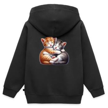Zwei Kuschelnde Kätzchen in Liebevoller Umarmung - Kinder Premium Organic Zip Hoodie - Schwarz - Hinten - AI Model Kid Male (0cm)
