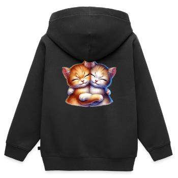 Zwei Kuschelnde Kätzchen in Liebevoller Umarmung - Kinder Premium Organic Zip Hoodie - Schwarz - Hinten - AI Model Kid Male (0cm)