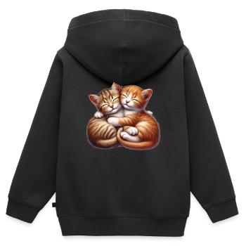 Zwei Kuschelnde Kätzchen in Liebevoller Umarmung - Kinder Premium Organic Zip Hoodie - Schwarz - Hinten - AI Model Kid Male (0cm)