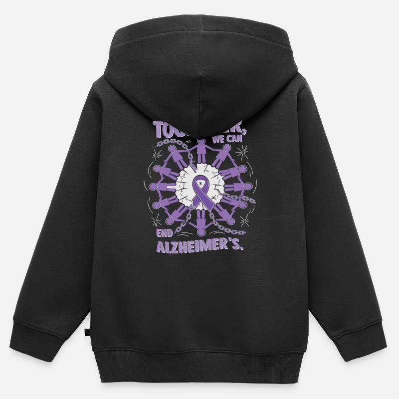 Sensibilisation à la maladie d’Alzheimer Ruban violet - Sweat Premium à capuche zippé enfant bio - noir