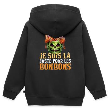 Déguisement Halloween je suis là pour les bonbons - Sweat Premium à capuche zippé enfant bio - noir - Dos - AI Model Kid Male (0cm)