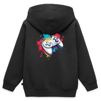 Manettes de jeux vidéo pour les joueurs - Sweat Premium à capuche zippé enfant bio - noir - Dos - AI Model Kid Male (0cm)