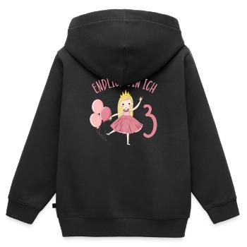 Chemise d’anniversaire princesse enfin 3 ans fille - Sweat Premium à capuche zippé enfant bio - noir - Dos - AI Model Kid Male (0cm)