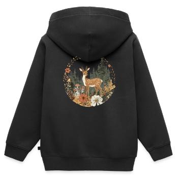 Cottagecore Rehbock in Natur - Kinder Premium Organic Zip Hoodie - Schwarz - Hinten - AI Model Kid Male (0cm)
