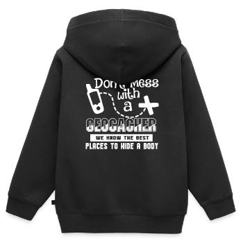Geocaching Don't Mess With A Geocacher - Kids Premium Organic Zip-up Hoodie - black - Back - AI Model Kid Male (0cm)