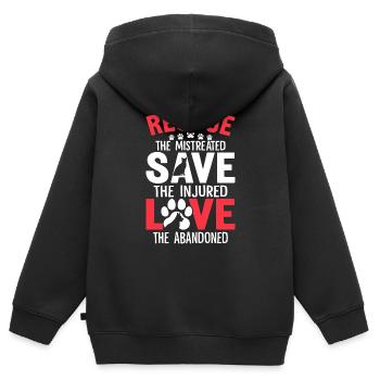 Rette die Misshandelten Rette die Verletzten Liebe Die - Kinder Premium Organic Zip Hoodie - Schwarz - Hinten - AI Model Kid Male (0cm)