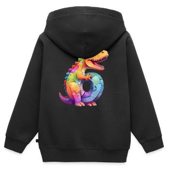 DINO 6 ANS DINOSAURE NUMÉRO 6E ANNIVERSAIRE - Sweat Premium à capuche zippé enfant bio - noir - Dos - AI Model Kid Male (0cm)