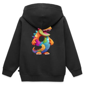 DINO 9 ANS DINOSAURE NUMÉRO 9E ANNIVERSAIRE - Sweat Premium à capuche zippé enfant bio - noir - Dos - AI Model Kid Male (0cm)