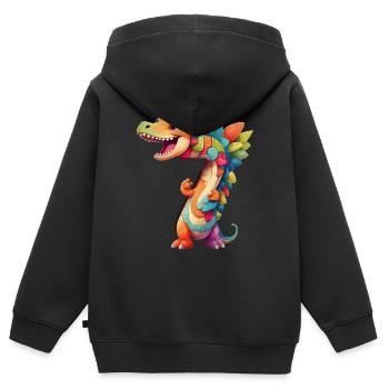 DINO 7 ANS DINOSAURE NUMÉRO 7E ANNIVERSAIRE - Sweat Premium à capuche zippé enfant bio - noir - Dos - AI Model Kid Male (0cm)