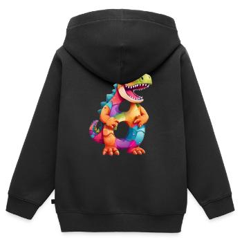 DINO 8 ANS DINOSAURE NUMÉRO 8E ANNIVERSAIRE - Sweat Premium à capuche zippé enfant bio - noir - Dos - AI Model Kid Male (0cm)