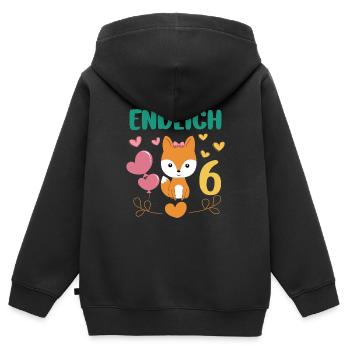 Enfin 6 ans fille anniversaire chemise renard - Sweat Premium à capuche zippé enfant bio - noir - Dos - AI Model Kid Male (0cm)