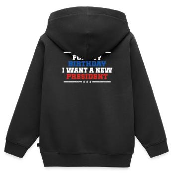 Zum Geburtstag Will Ich Einen Neuen Präsidenten - Kinder Premium Organic Zip Hoodie - Schwarz - Hinten - AI Model Kid Male (0cm)