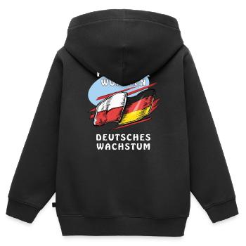 RACINES POLONAISES, CROISSANCE ALLEMANDE - Sweat Premium à capuche zippé enfant bio - noir - Dos - AI Model Kid Male (0cm)