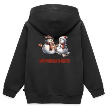 Je t’aime de la tête au gui bonhomme de neige - Sweat Premium à capuche zippé enfant bio - noir - Dos - AI Model Kid Male (0cm)