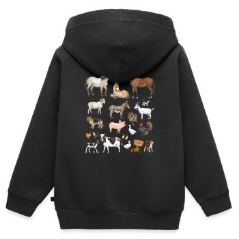 Animaux de la ferme - Sweat Premium à capuche zippé enfant bio - noir - Dos - AI Model Kid Male (0cm)