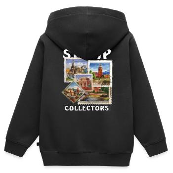 COLLECTIONNEURS DE TIMBRES - Sweat Premium à capuche zippé enfant bio - noir - Dos - AI Model Kid Male (0cm)