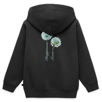 Pissenlit, Bonheur, Amour, Design Inspirant - Sweat Premium à capuche zippé enfant bio - noir - Dos - AI Model Kid Male (0cm)