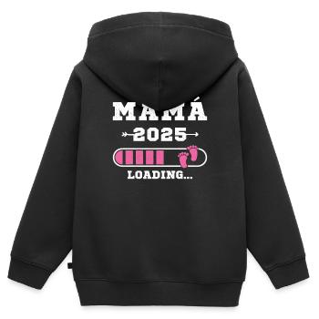 Maman 2025 future maman portant la grossesse - Sweat Premium à capuche zippé enfant bio - noir - Dos - AI Model Kid Male (0cm)