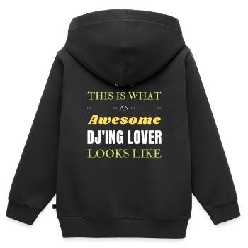 So sieht ein großartiger DJ-Liebhaber aus - Kinder Premium Organic Zip Hoodie - Schwarz - Hinten - AI Model Kid Male (0cm)