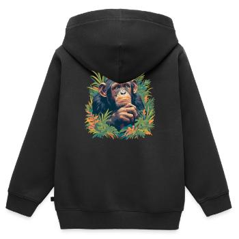 Chimpanzee Schimpansen Schimpanse - Kinder Premium Organic Zip Hoodie - Schwarz - Hinten - AI Model Kid Male (0cm)