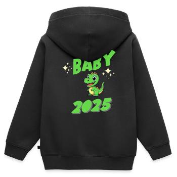 Bébé Annonce Grossesse Baby Dino 2025 - Sweat Premium à capuche zippé enfant bio - noir - Dos - AI Model Kid Male (0cm)