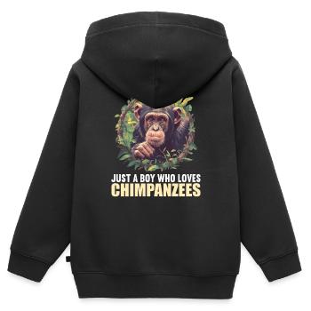 Chimpanzee Schimpansen Schimpanse - Kinder Premium Organic Zip Hoodie - Schwarz - Hinten - AI Model Kid Male (0cm)