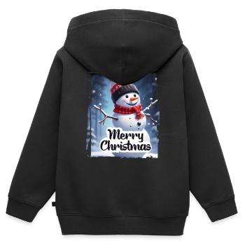Bonhomme de neige Joyeux Noël - Sweat Premium à capuche zippé enfant bio - noir - Dos - AI Model Kid Male (0cm)