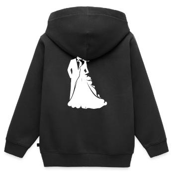 Mariée, Marié, Jeunes mariés, Mariage - Sweat Premium à capuche zippé enfant bio - noir - Dos - AI Model Kid Male (0cm)