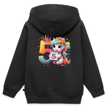 NUMMER 5 JAHRE EINHORN 5. GEBURTSTAG - Kinder Premium Organic Zip Hoodie - Schwarz - Hinten - AI Model Kid Male (0cm)