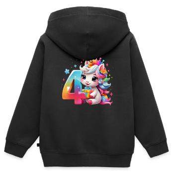 NUMMER 4 JAHRE EINHORN 4. GEBURTSTAG - Kinder Premium Organic Zip Hoodie - Schwarz - Hinten - AI Model Kid Male (0cm)