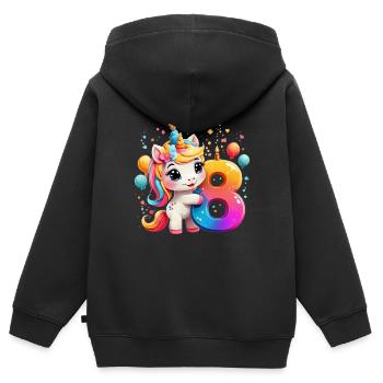 NUMMER 8 JAHRE EINHORN 8. GEBURTSTAG - Kinder Premium Organic Zip Hoodie - Schwarz - Hinten - AI Model Kid Male (0cm)