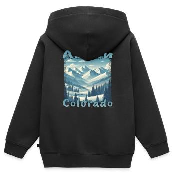 Aspen Hiver Ski Snowboard Vacances Grunge - Sweat Premium à capuche zippé enfant bio - noir - Dos - AI Model Kid Male (0cm)